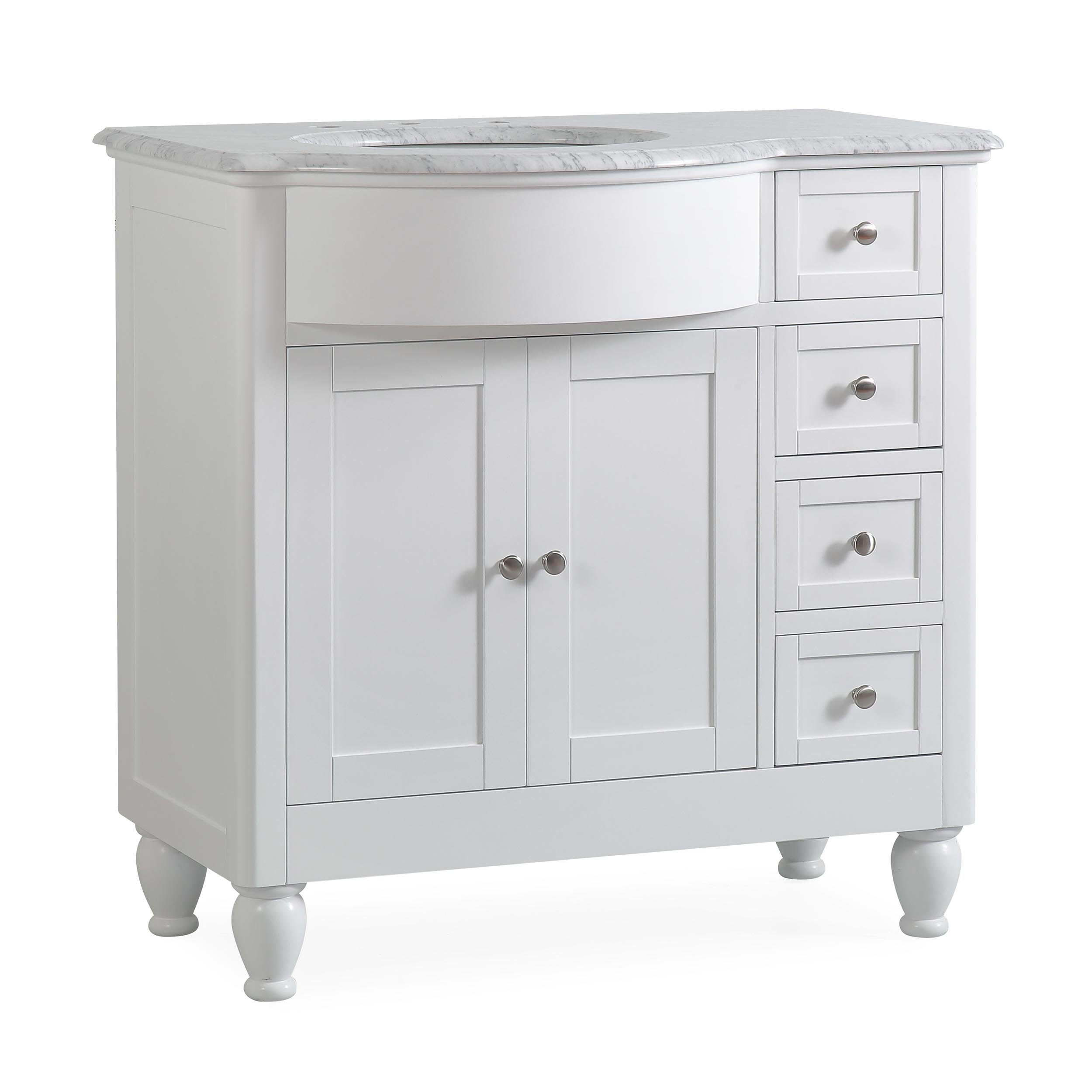 Darby Home Co 38" White Bathroom Vanity Single Left Side Sink Cabinet Marble Top | Wayfair